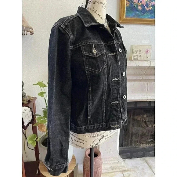 Guess Jeans Vtg Denim Black Jacket Button Down XL (junior) Sz Small For Women - Picture 4 of 9